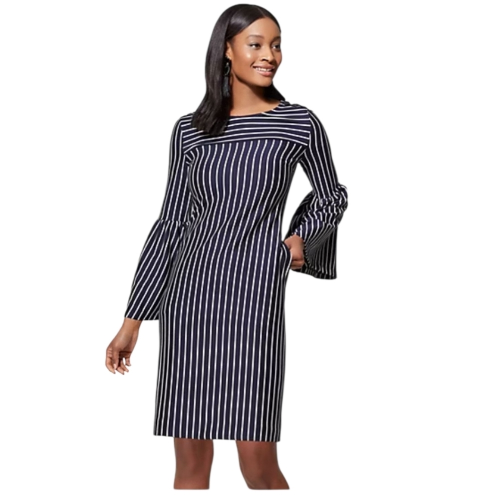 New York & Company Size S Blue and White Striped Bell Sleeve Dress